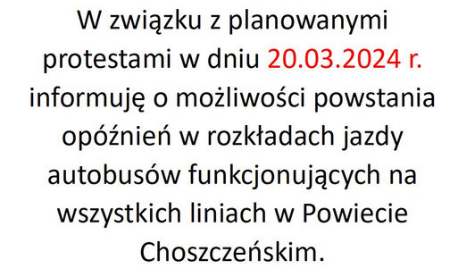 Zdjęcie do Protest rolnik&oacute;w - możliwe op&oacute;źnienia w rozkładach jazdy autobus&oacute;w