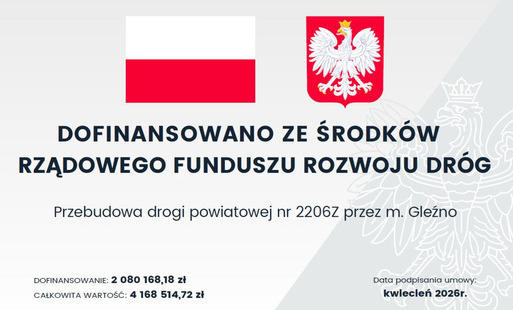 Zdjęcie do Przebudowa drogi powiatowej nr 2206Z przez m. Gleźno